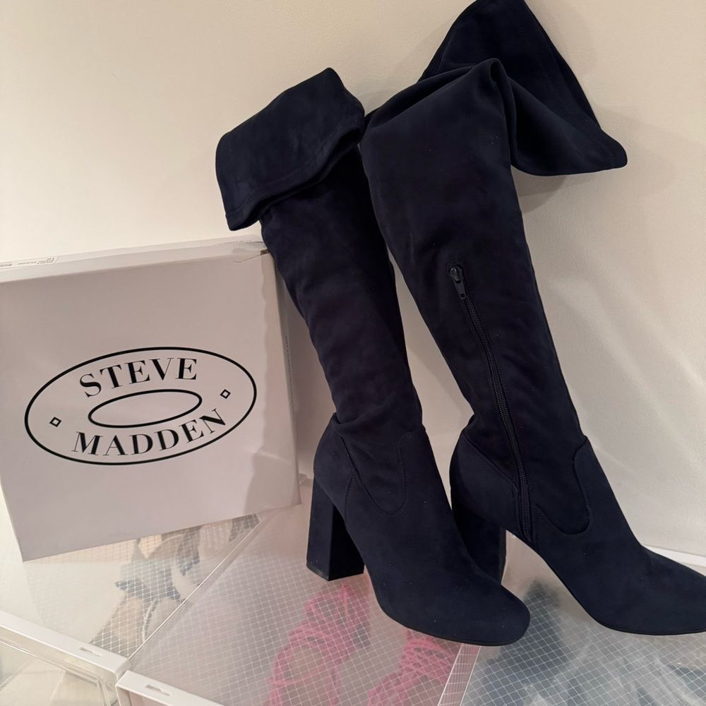 BRAND NEW | Steve Madden | Blue Suede High Knee Boots Size 10